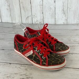 Coach Deja Leopard and Red Leather Trim Sneakers